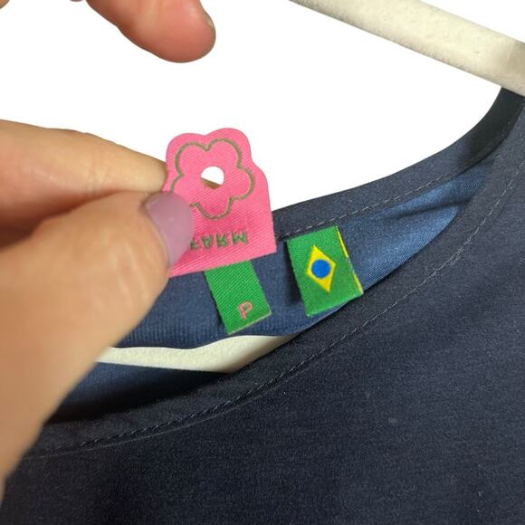 Farm Rio | Anthropologie Silky Cropped Boxy Flowy Crop Top Navy Blue XS Small - Picture 3 of 3